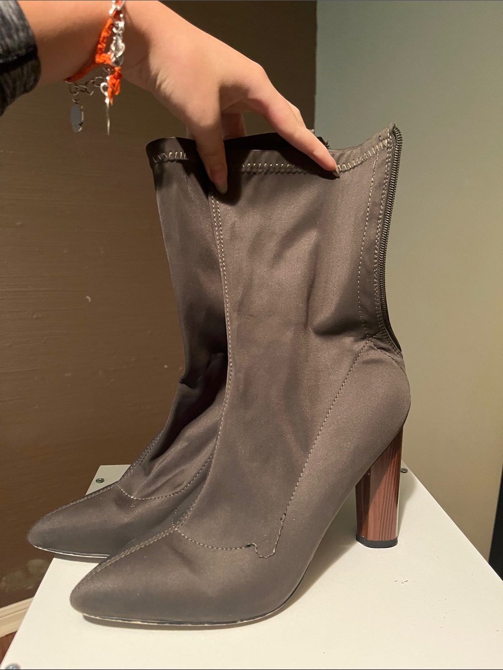 EGO Brown Pointed-Toe High Heel Ankle Boots